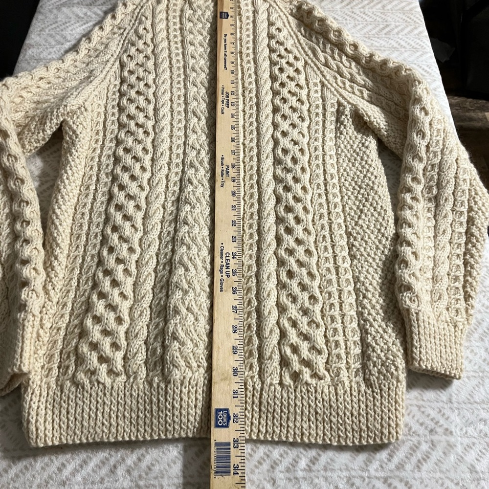 Una O'Reilly Aran Sweater Size XL Cream  Wool Ireland Chunky Knit Pullover - Picture 7 of 11